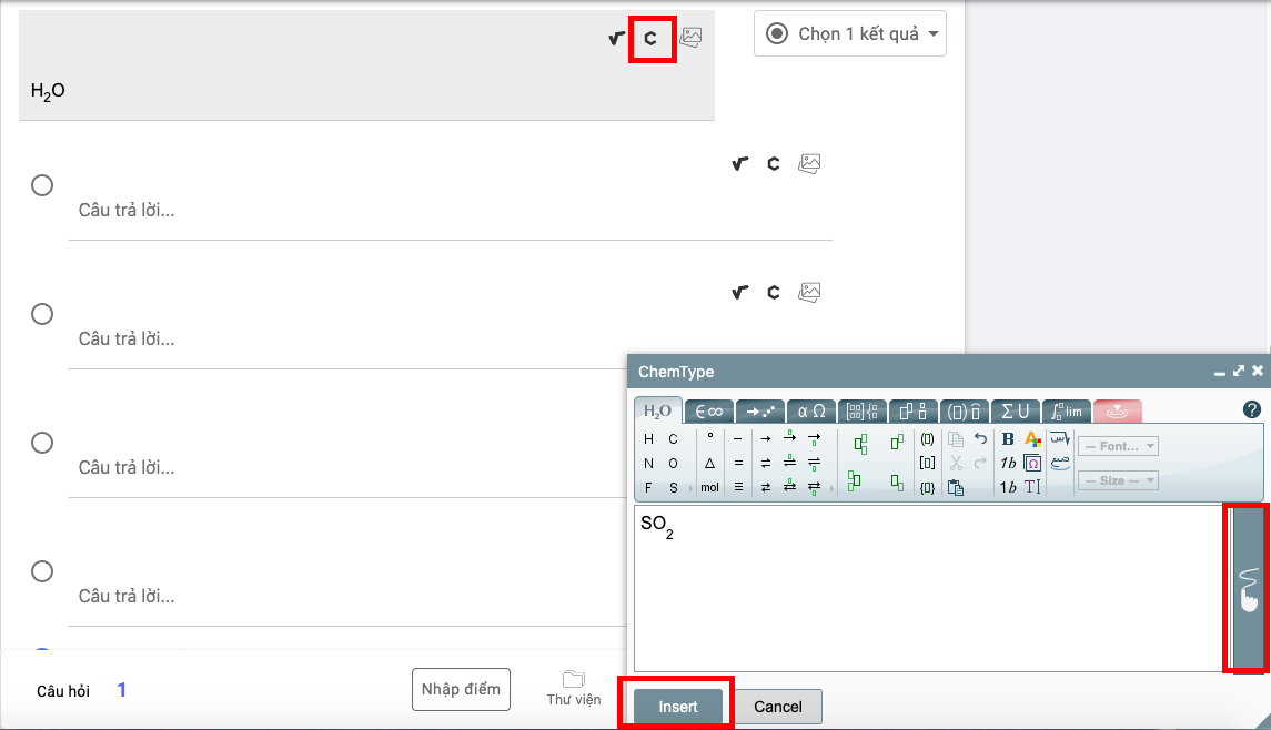 Soạn đề công thức hoá học với Ninequiz