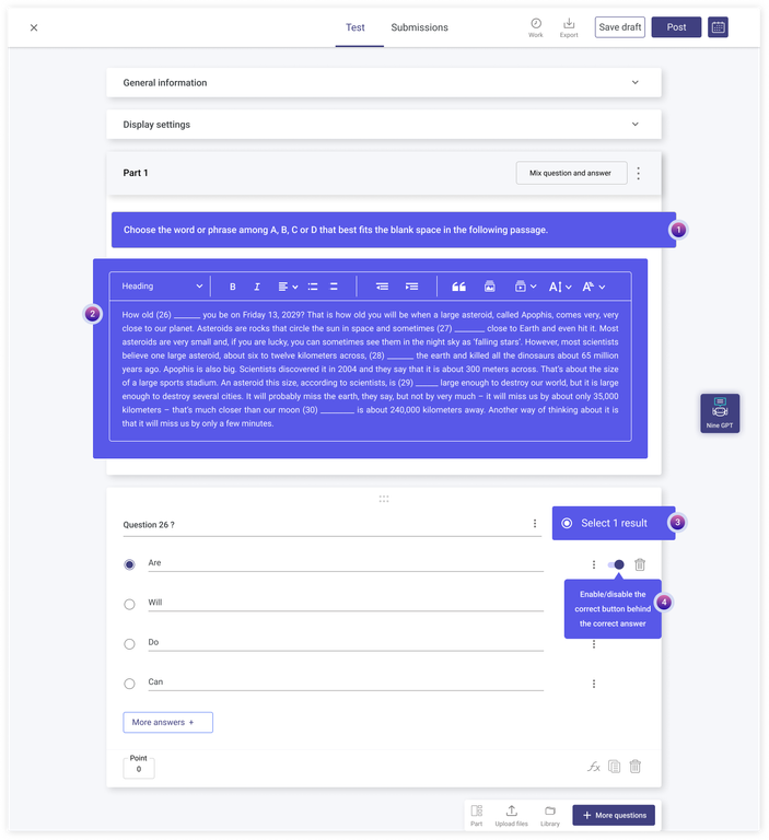 Instructions for Creating an Online English Test