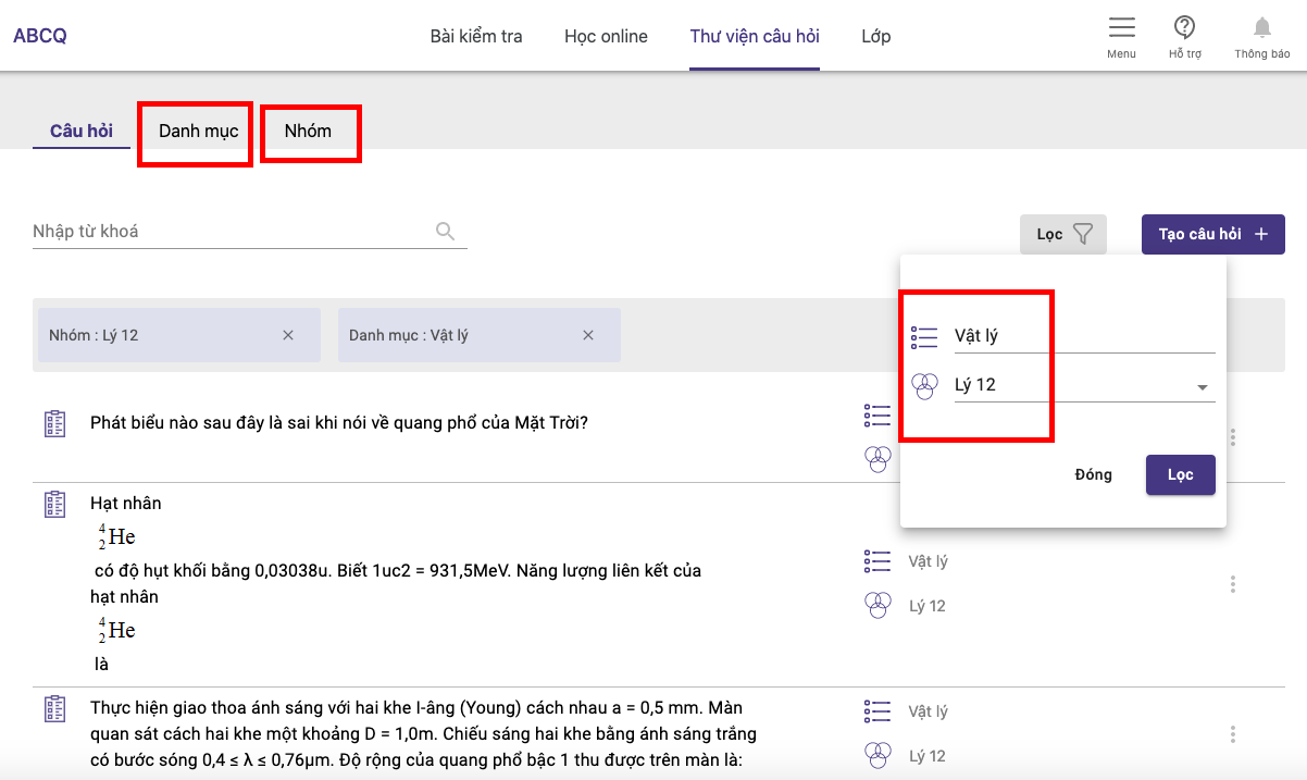 Hướng dẫn tạo bài kiểm tra trắc nghiệm online môn Vật lý