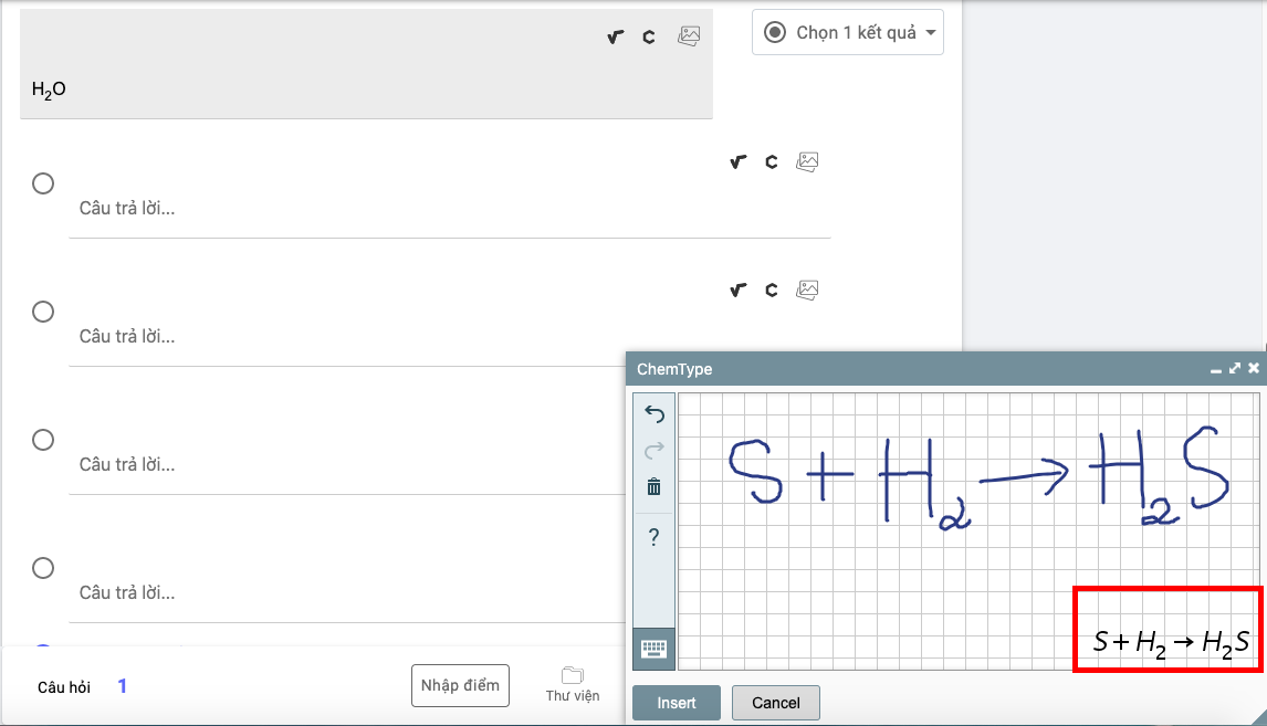 Soạn đề công thức hoá học với Ninequiz