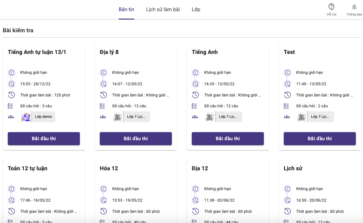 Online exam in the Ninequiz training application